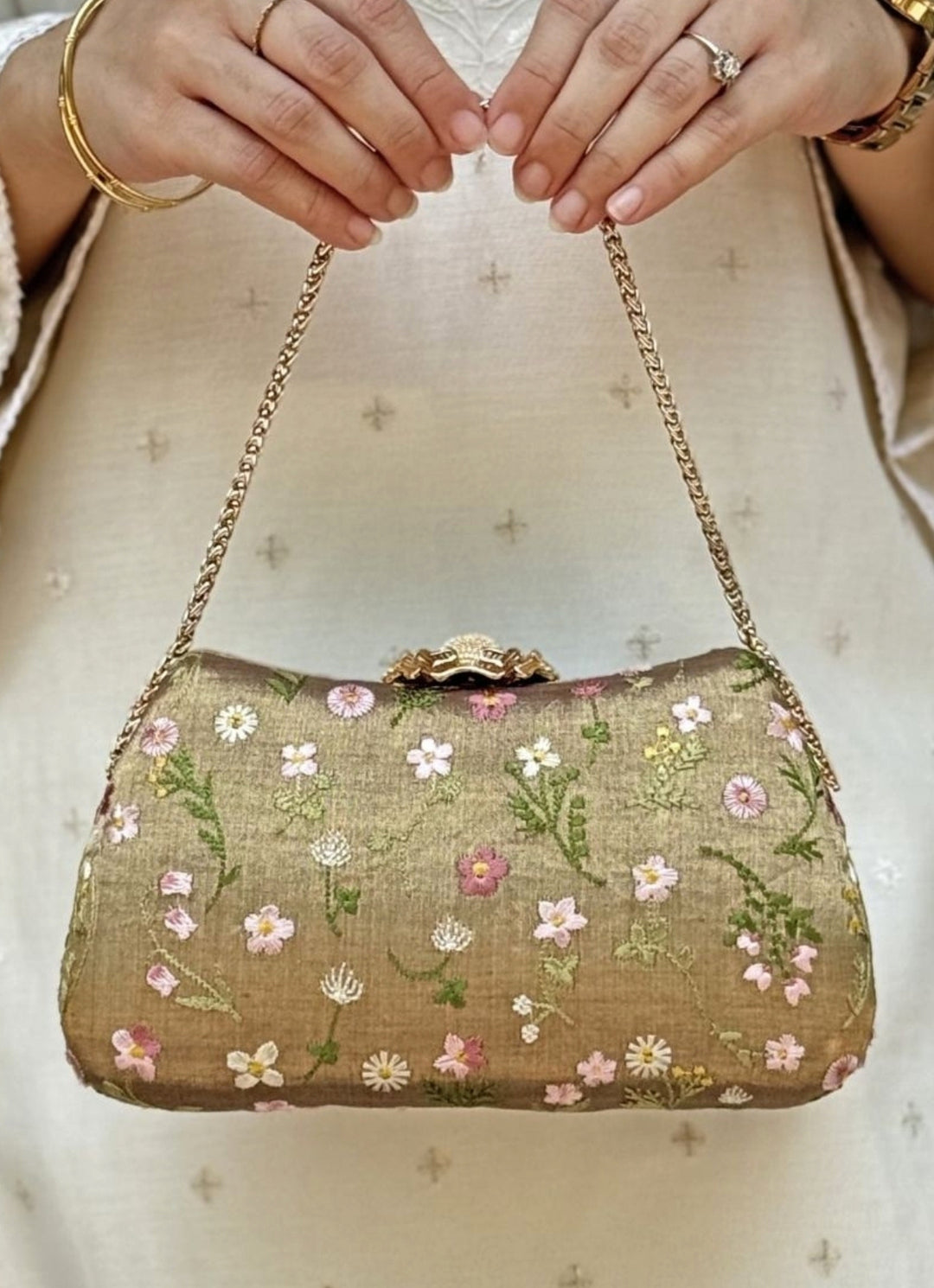 Muted Brown Embroidered Tissue Clutch