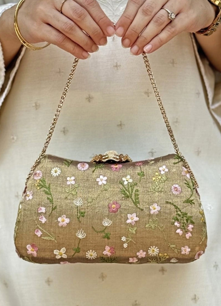 Muted Brown Embroidered Tissue Clutch