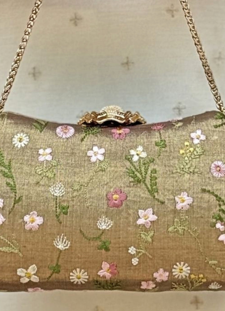 Muted Brown Embroidered Tissue Clutch