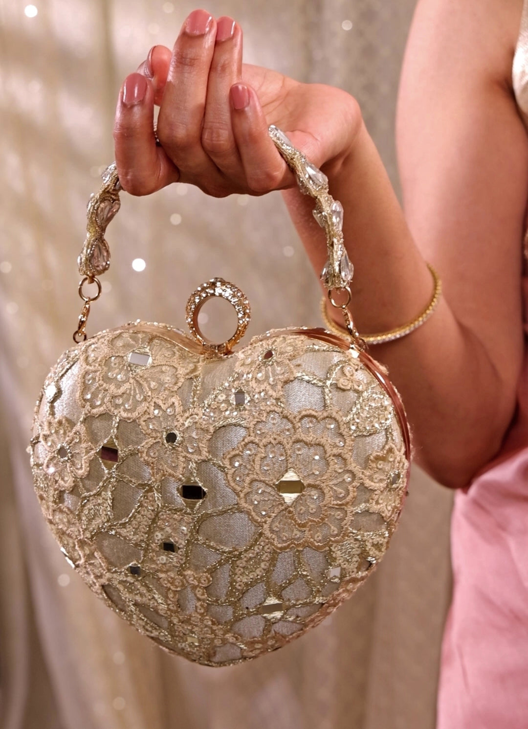 Gold Embroidered Tissue Heart Clutch