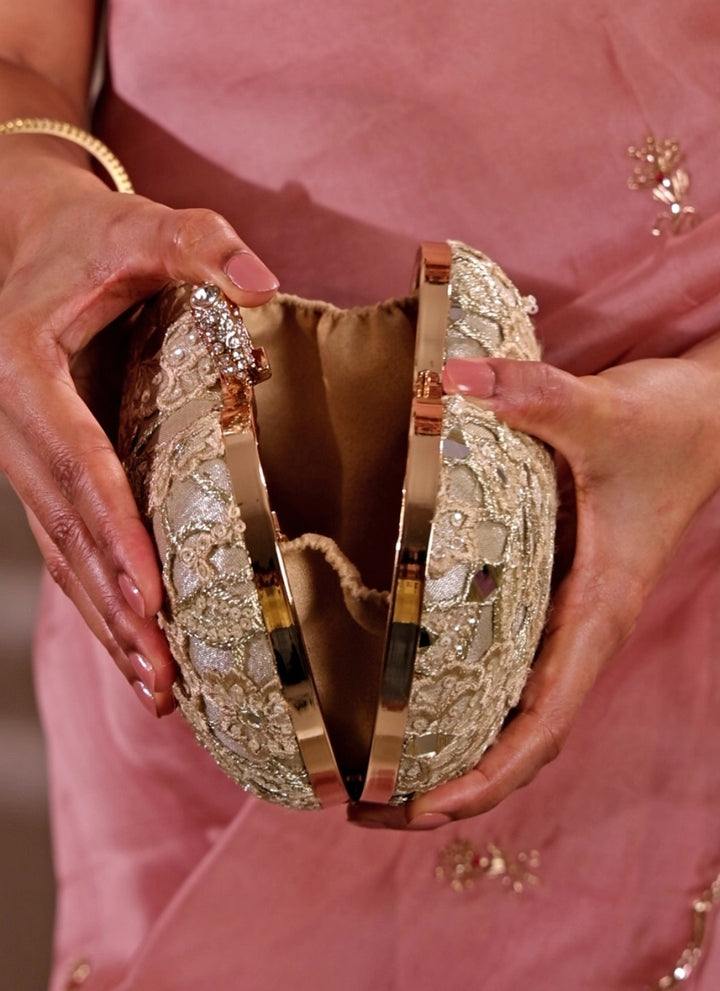 Gold Embroidered Tissue Heart Clutch