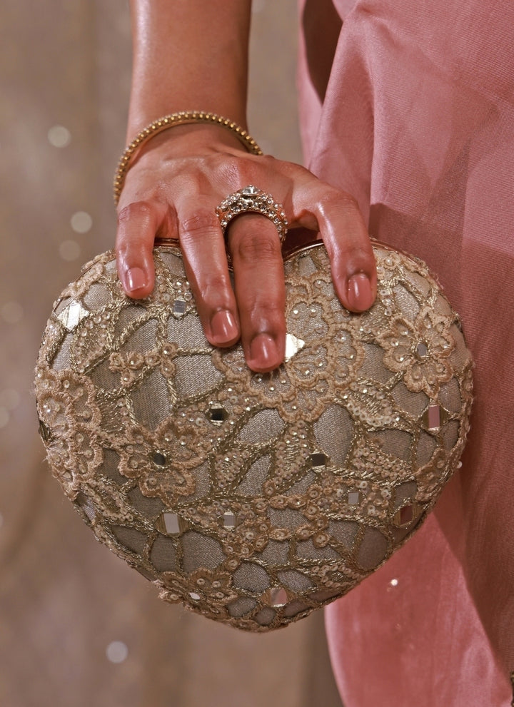 Gold Embroidered Tissue Heart Clutch