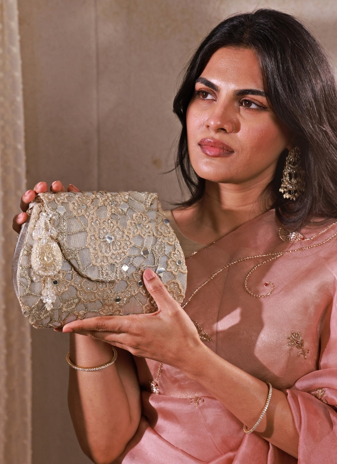 Gold Embroidered Tissue Flapover Bag