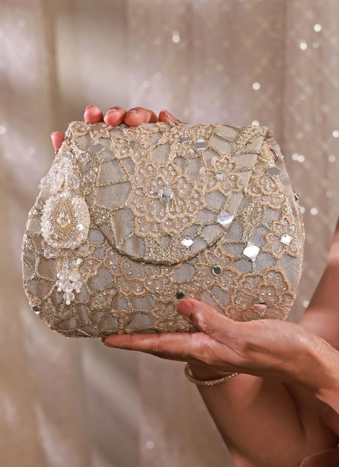 Gold Embroidered Tissue Flapover Bag