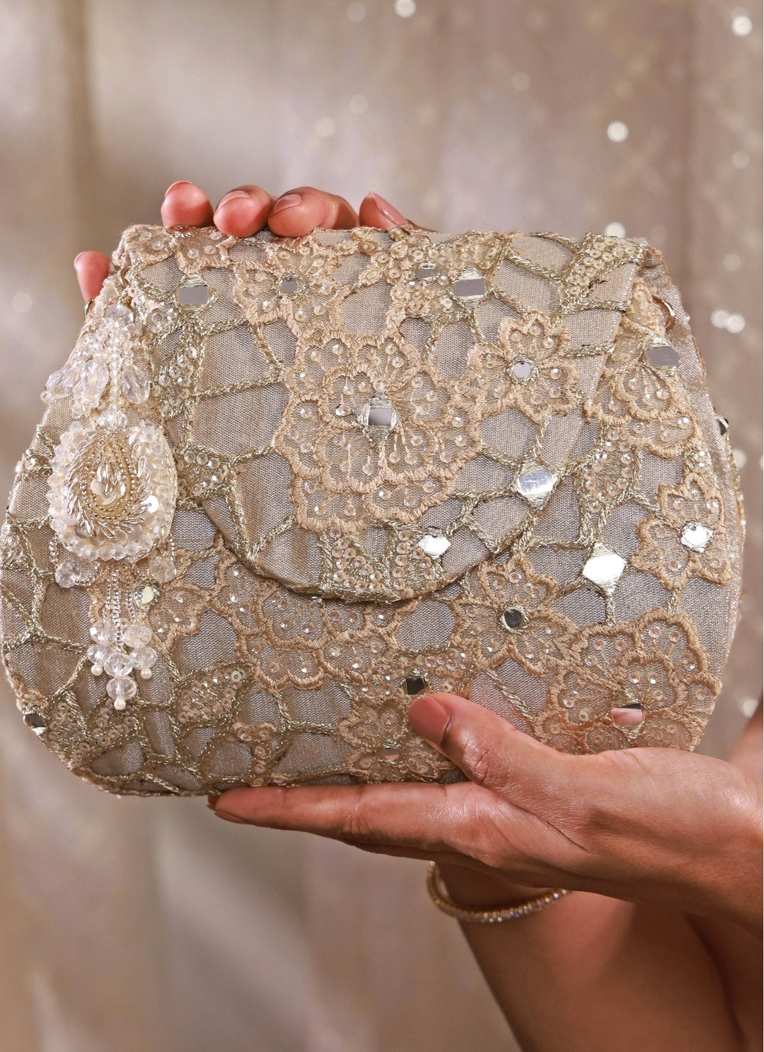 Gold Embroidered Tissue Flapover Bag