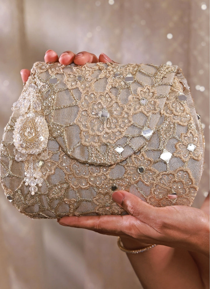 Gold Embroidered Tissue Flapover Bag