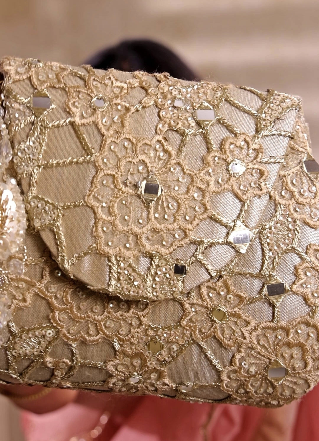 Gold Embroidered Tissue Flapover Bag
