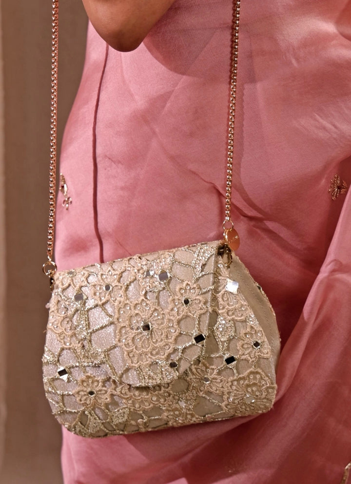 Gold Embroidered Tissue Flapover Bag