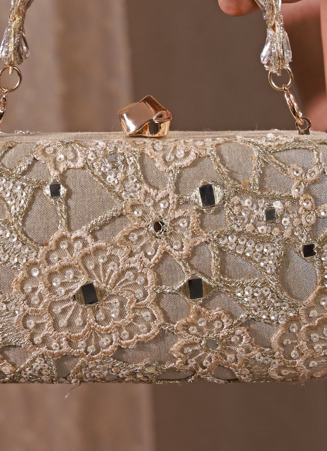 Gold Embroidered Tissue Capsule Clutch