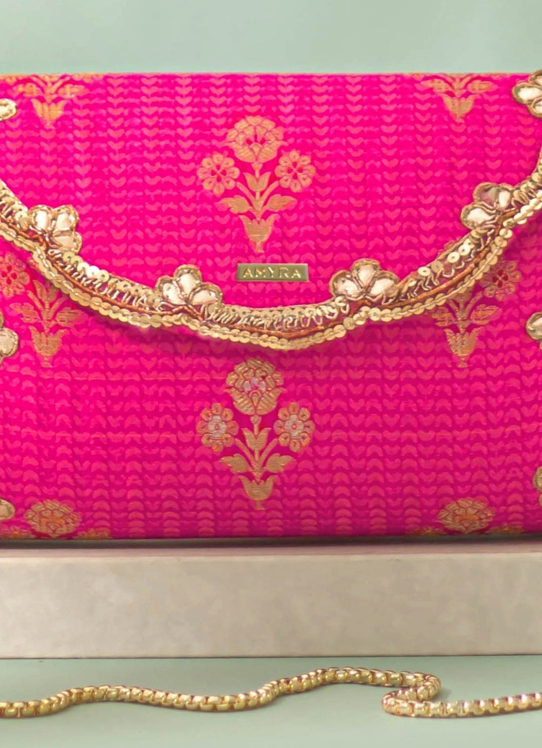 Pink Silk Flapover Clutch