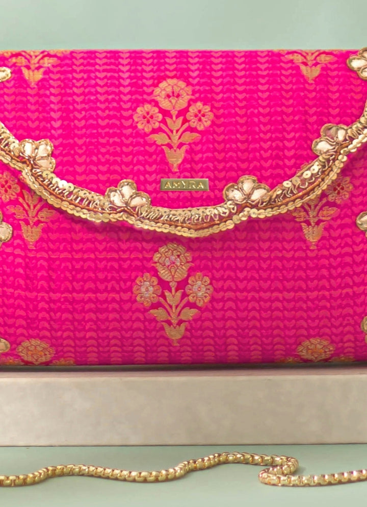 Pink Silk Flapover Clutch