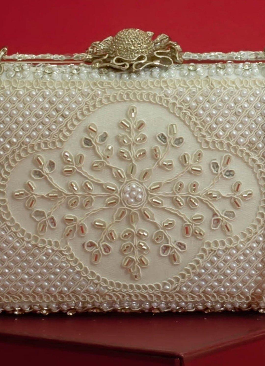 Silver Pearl Embroidered Clutch