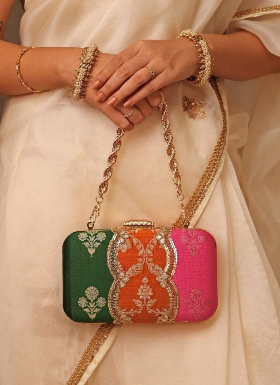 Multicolor Pure Silk Box Clutch