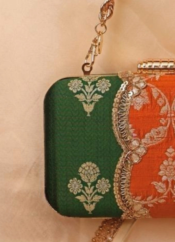 Multicolor Pure Silk Box Clutch