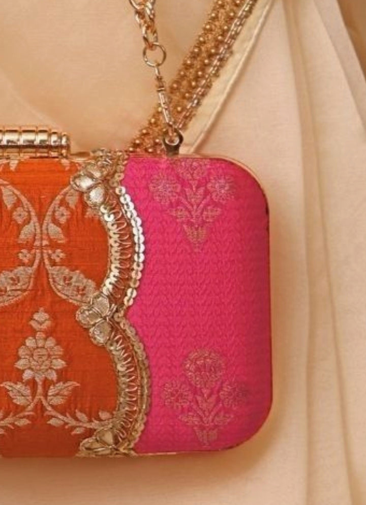 Multicolor Pure Silk Box Clutch