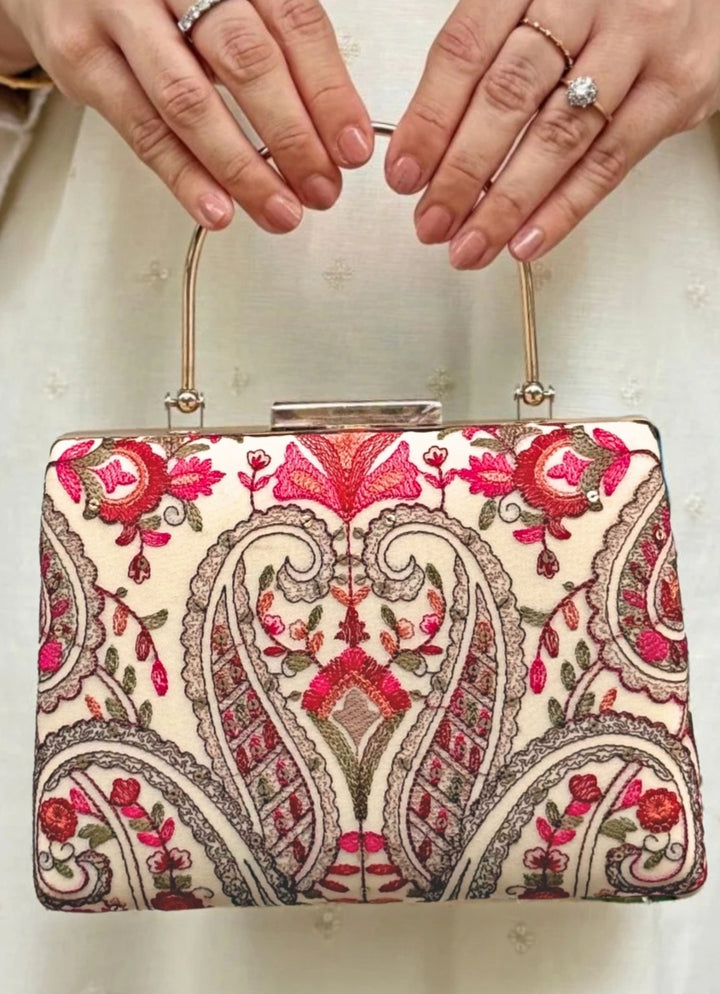 Off-White Embroidered Clutch