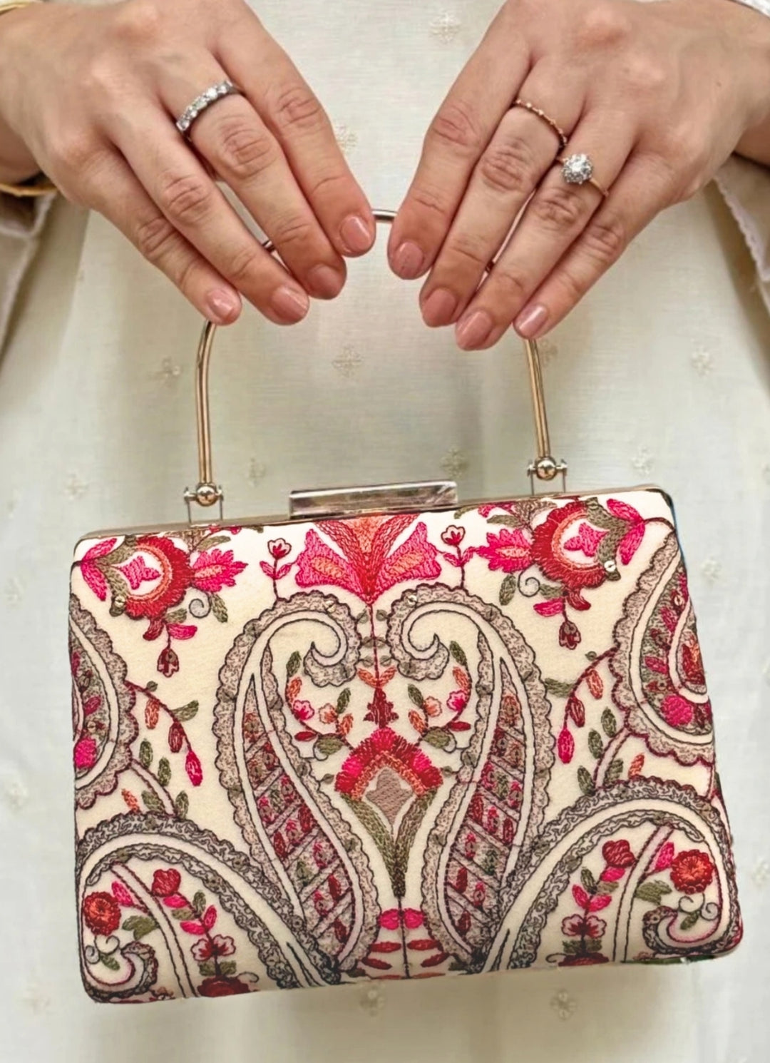 Off-White Embroidered Clutch