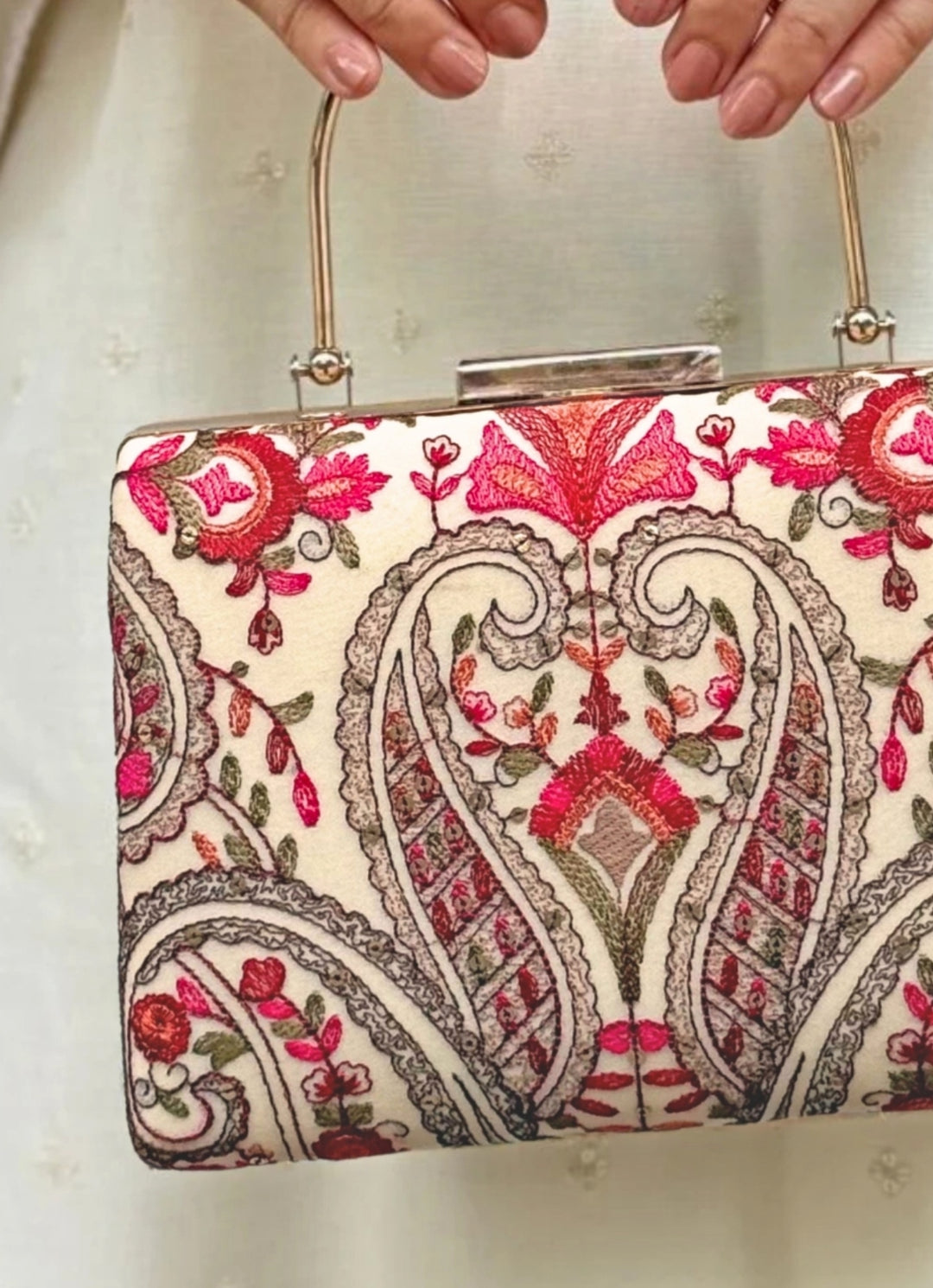 Off-White Embroidered Clutch