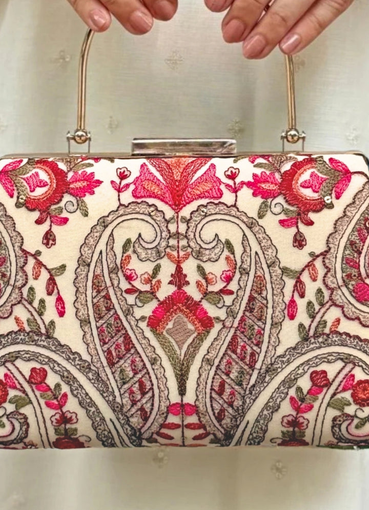 Off-White Embroidered Clutch