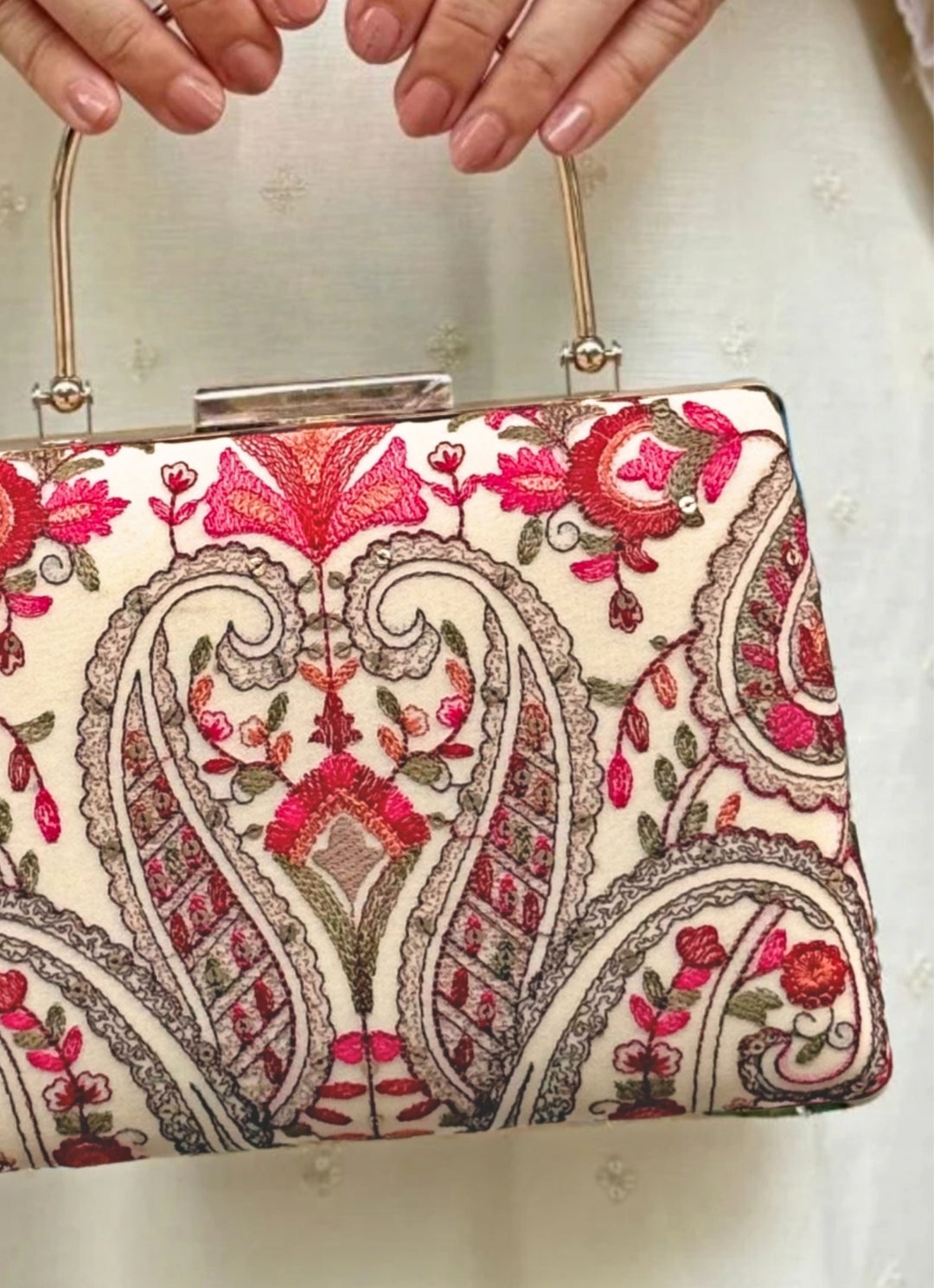 Off-White Embroidered Clutch