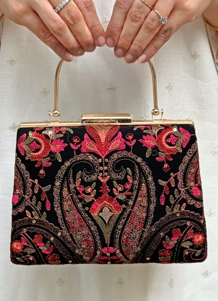 Black Embroidered Clutch