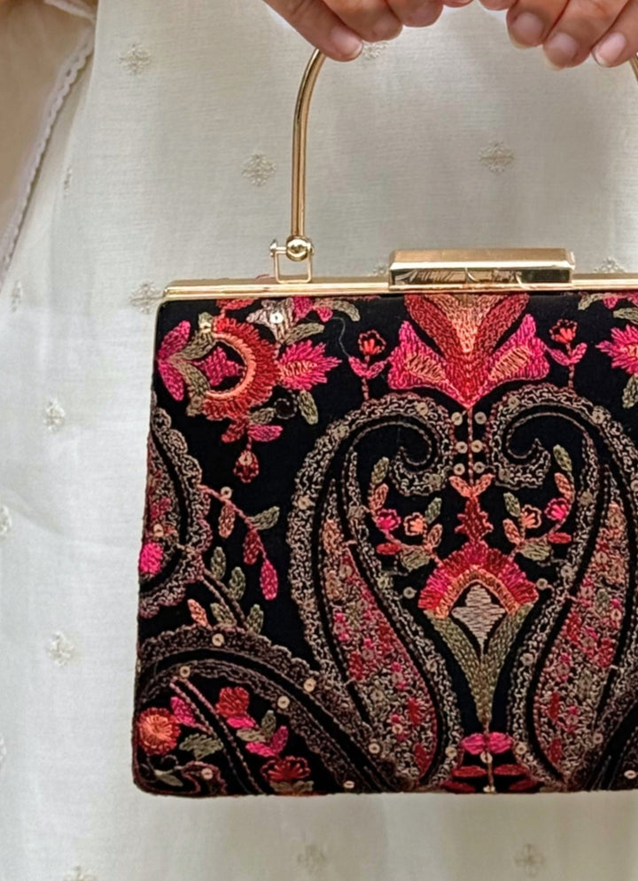 Black Embroidered Clutch