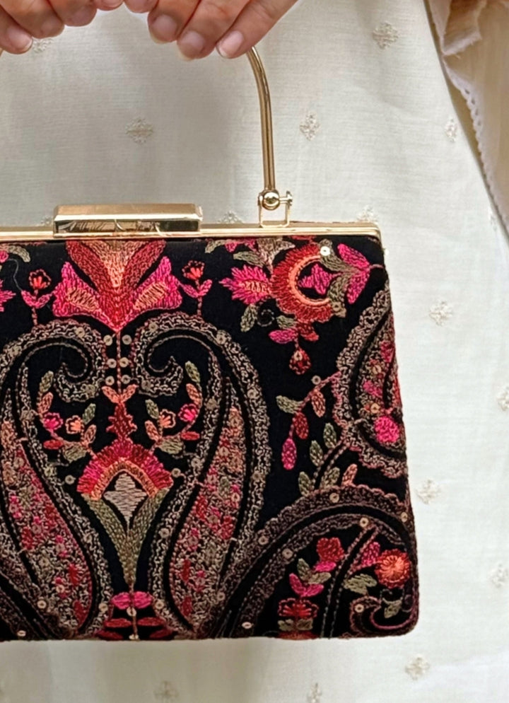 Black Embroidered Clutch