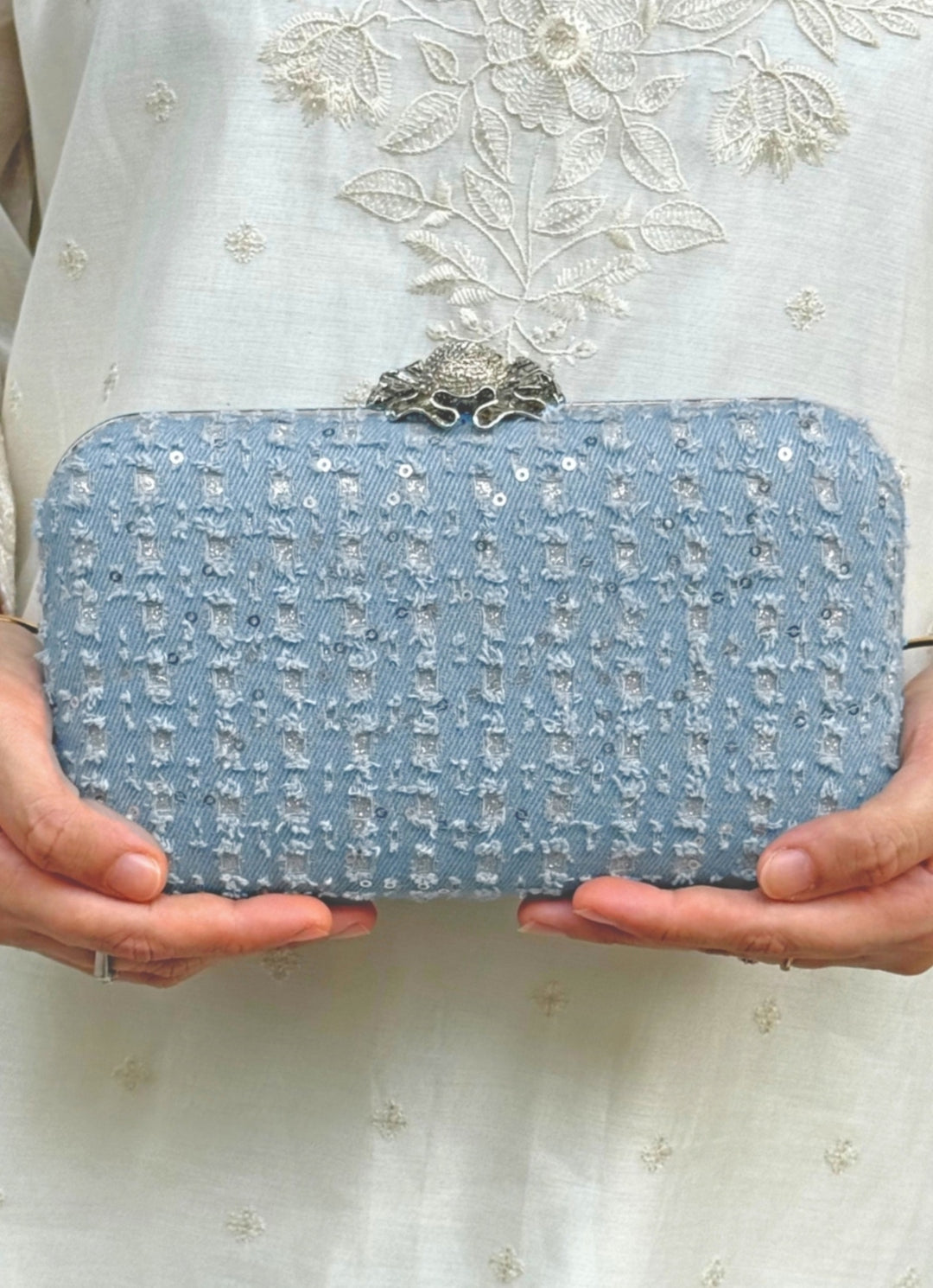 Blue Embroidered Clutch