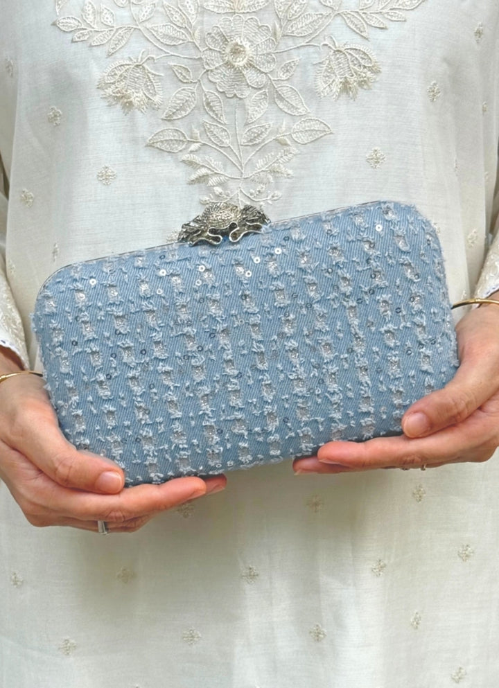 Blue Embroidered Clutch