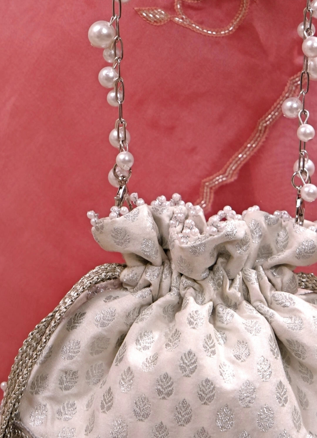 Silver Brocade Silk Potli