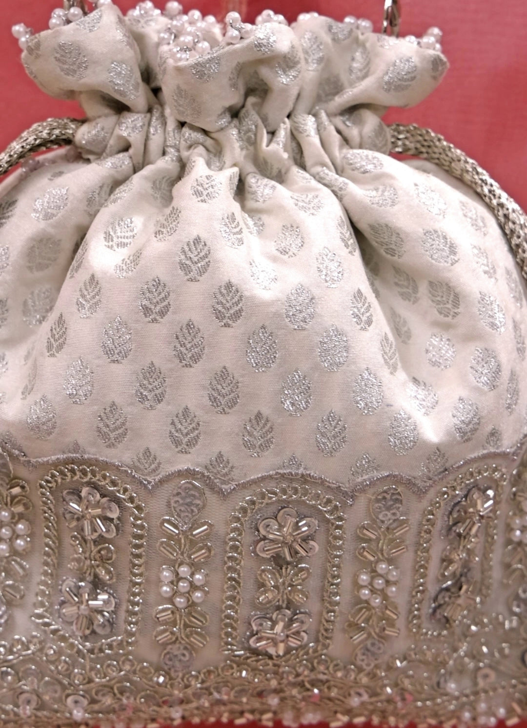 Silver Brocade Silk Potli