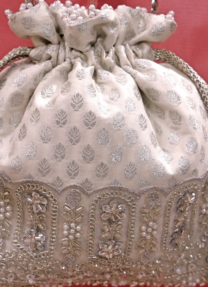 Silver Brocade Silk Potli