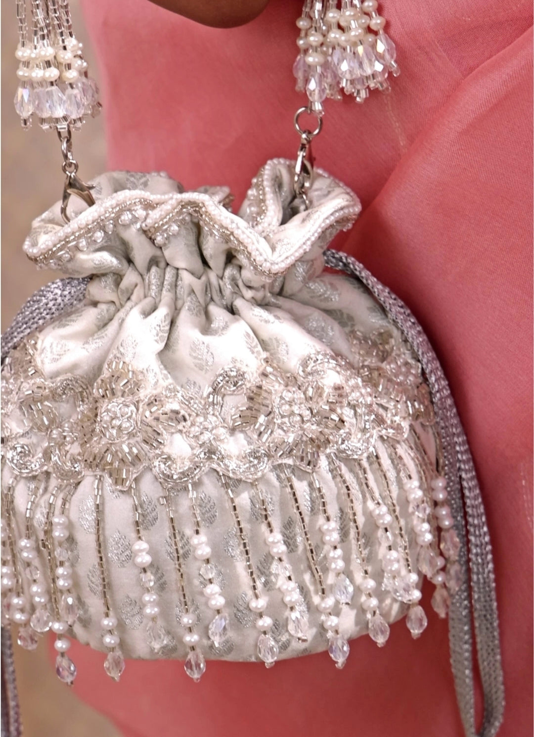 Silver Brocade Silk Mini Potli