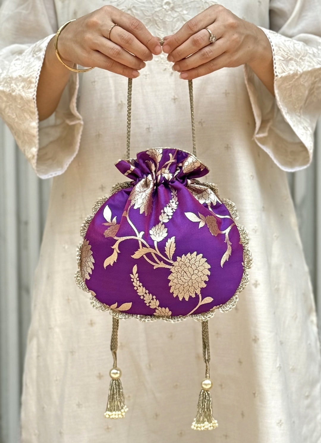 Purple Banarasi Silk Potli