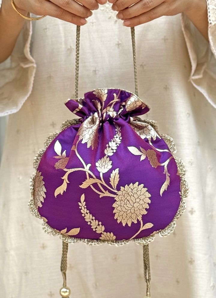 Purple Banarasi Silk Potli
