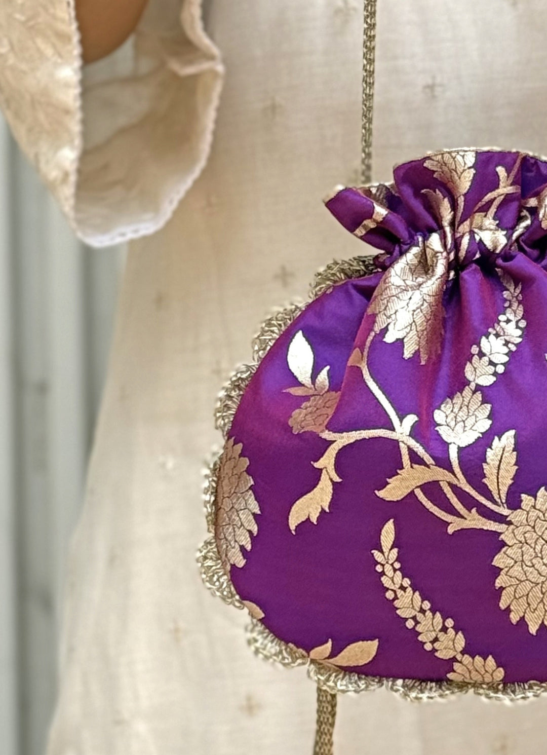 Purple Banarasi Silk Potli