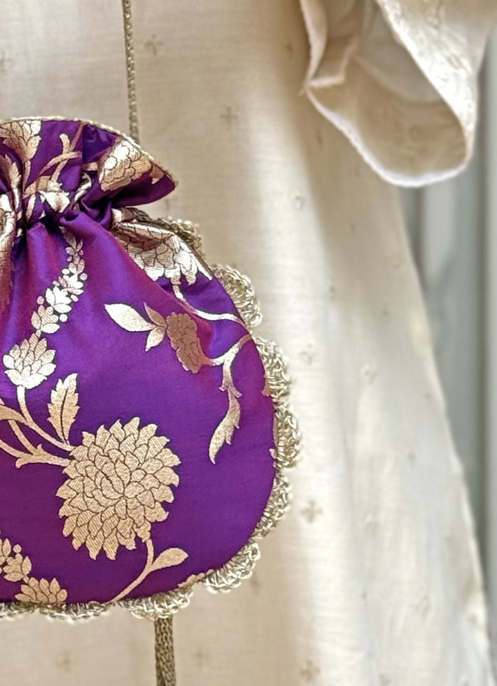 Purple Banarasi Silk Potli