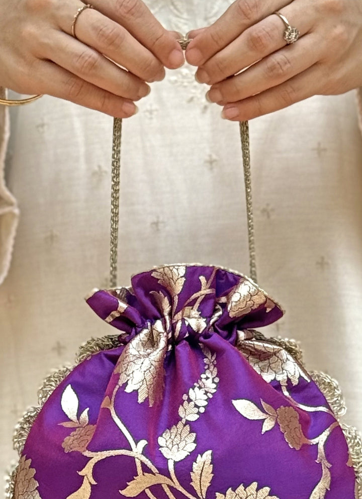 Purple Banarasi Silk Potli