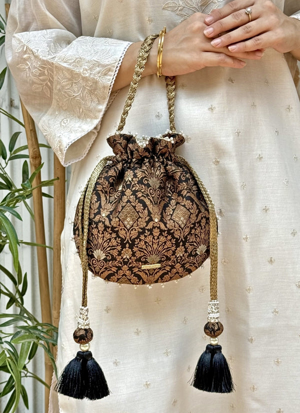 Black Pure Silk Potli
