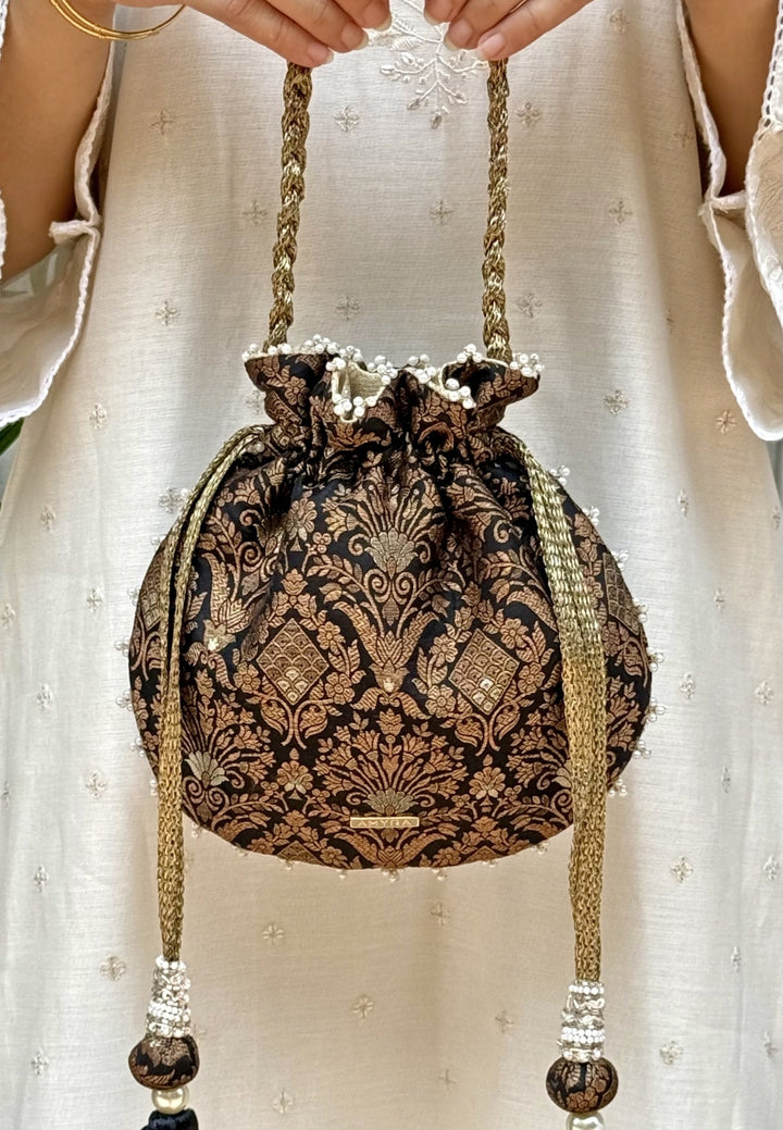 Black Pure Silk Potli