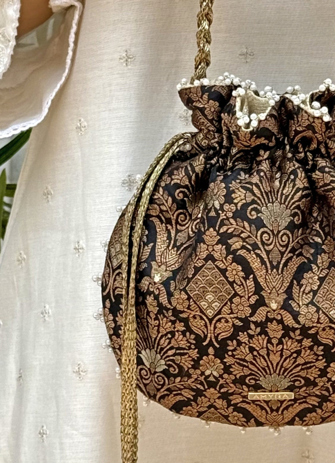 Black Pure Silk Potli
