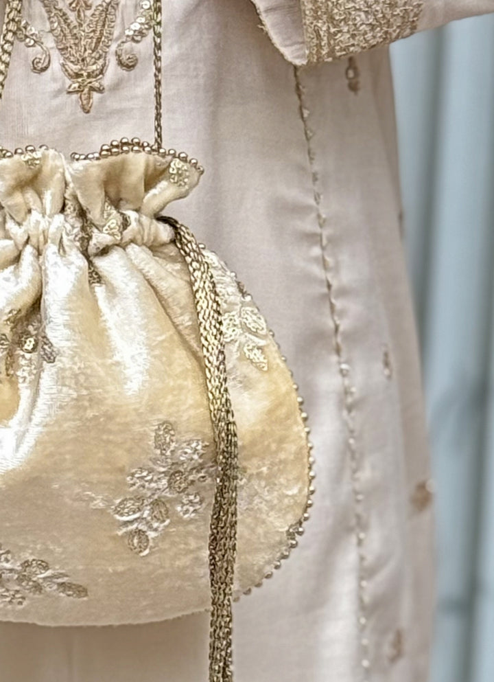 Ivory Embroidered  Velvet Potli