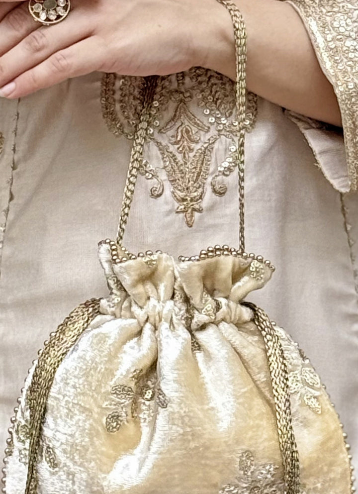 Ivory Embroidered  Velvet Potli