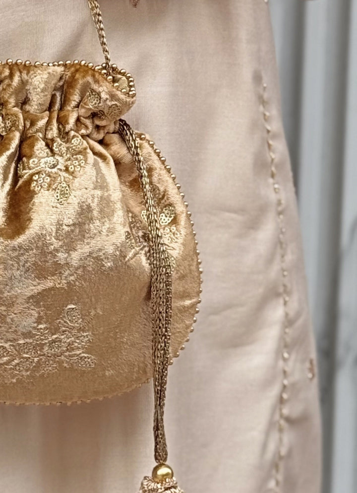 Gold Embroidered  Velvet Potli