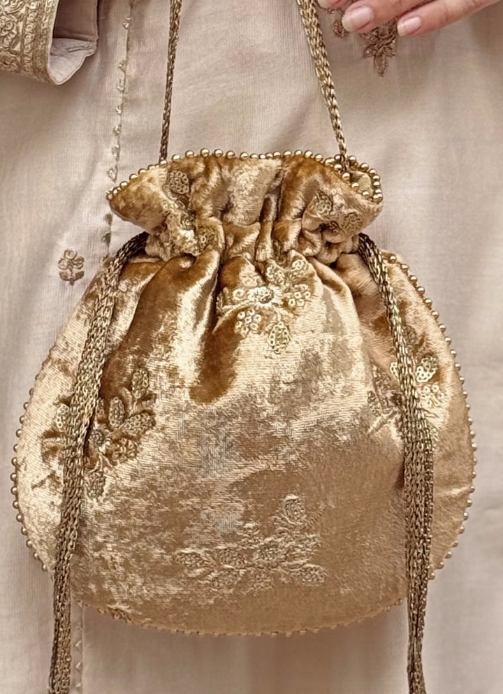 Gold Embroidered  Velvet Potli