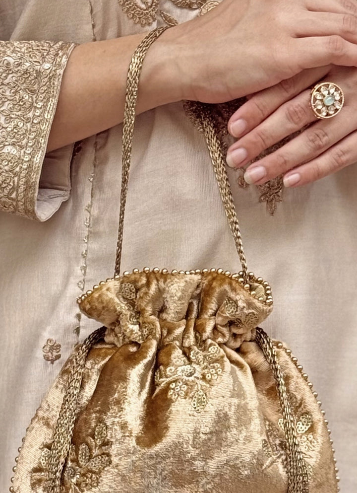 Gold Embroidered  Velvet Potli