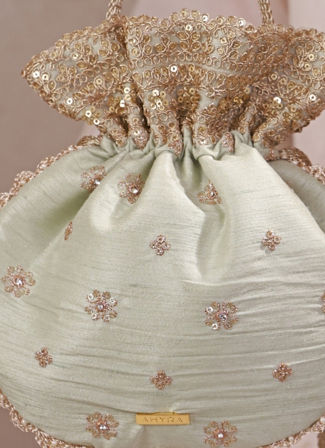 Mint Green Embroidered Silk Potli