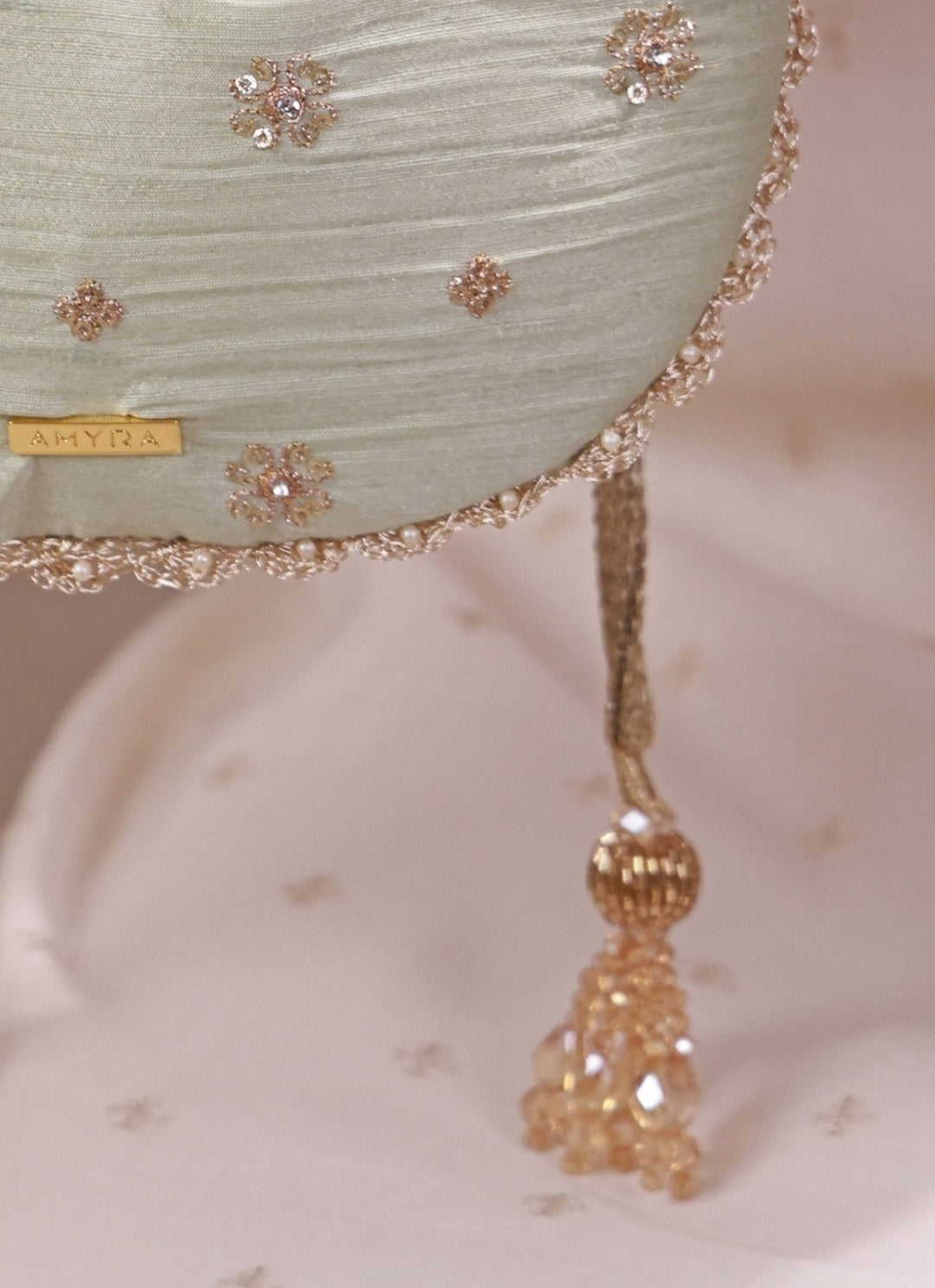Mint Green Embroidered Silk Potli