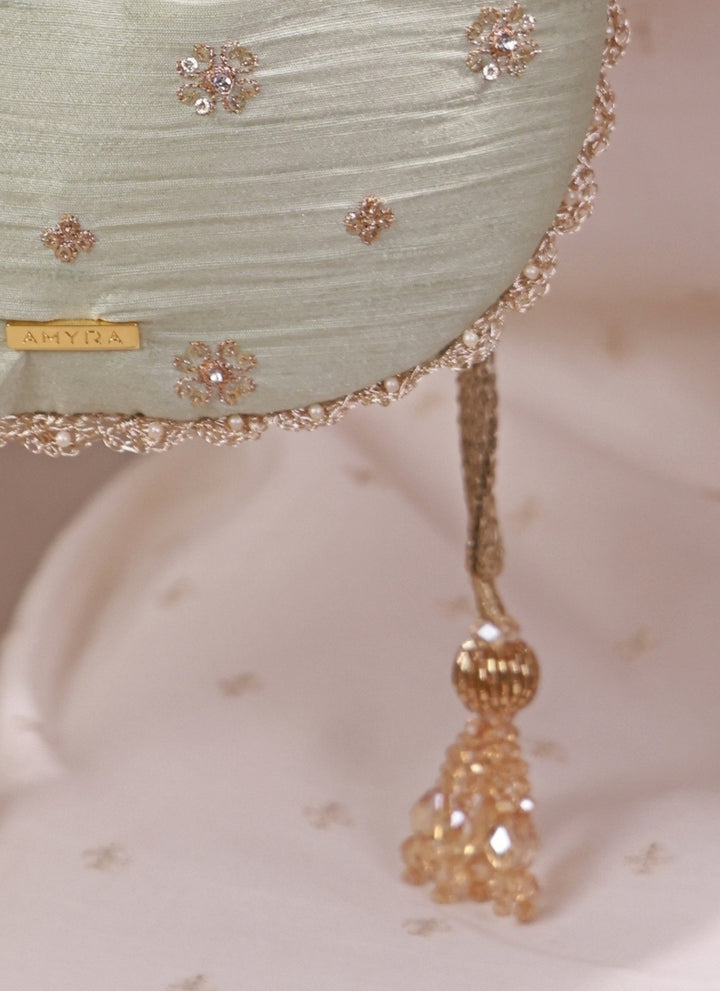Mint Green Embroidered Silk Potli