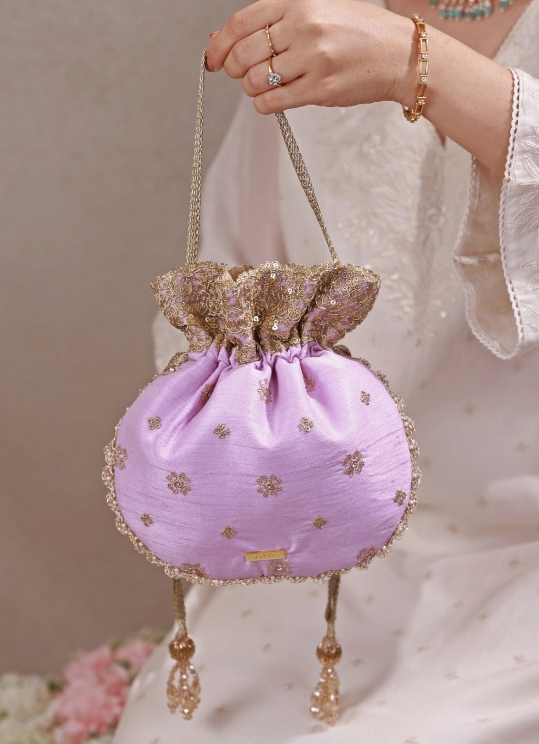 Lilac Embroidered Silk Potli